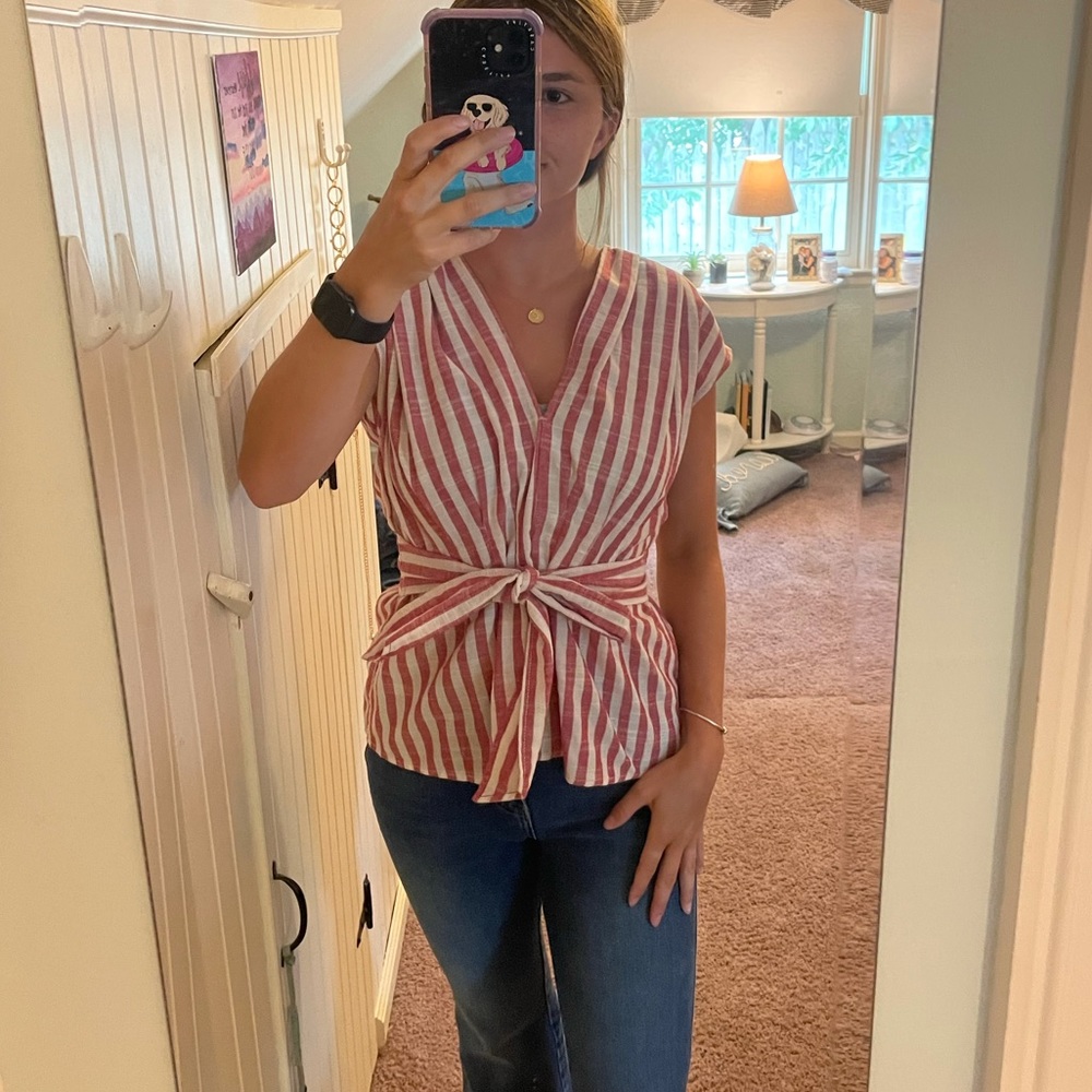 MAC STUDIO BLOUSE TOP - RED AND OFF WHITE STRIPES
